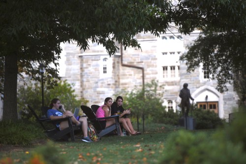 Students gather on campus at West Chester University.