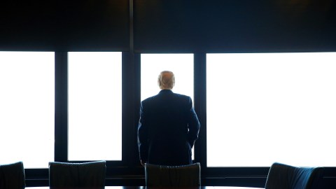 Republican U.S. presidential nominee Donald Trump looks out at Lake Michigan during a visit to the Milwaukee County War Memorial Center in Milwaukee, Wisconsin August 16, 2016. REUTERS/Eric Thayer     TPX IMAGES OF THE DAY      - RTX2LC44
