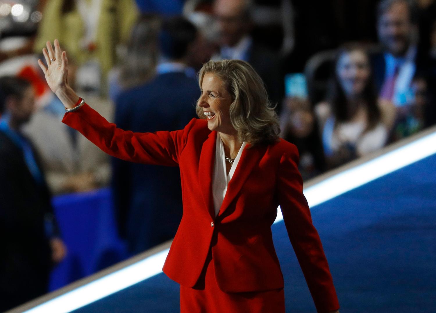 U.S. Senate Candidate Katie McGinty (D-PA) waves before addressing the Democratic National Convention in Philadelphia, Pennsylvania, U.S. July 28, 2016. REUTERS/Scott Audette - RTSK5SZ