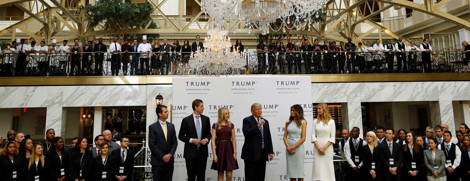 (L-R) Donald Trump Jr., Eric Trump, Tiffany Trump, Republican U.S. presidential nominee Donald Trump, Melania Trump and Ivanka Trump attend an official ribbon cutting ceremony at the new Trump International Hotel in Washington U.S.
