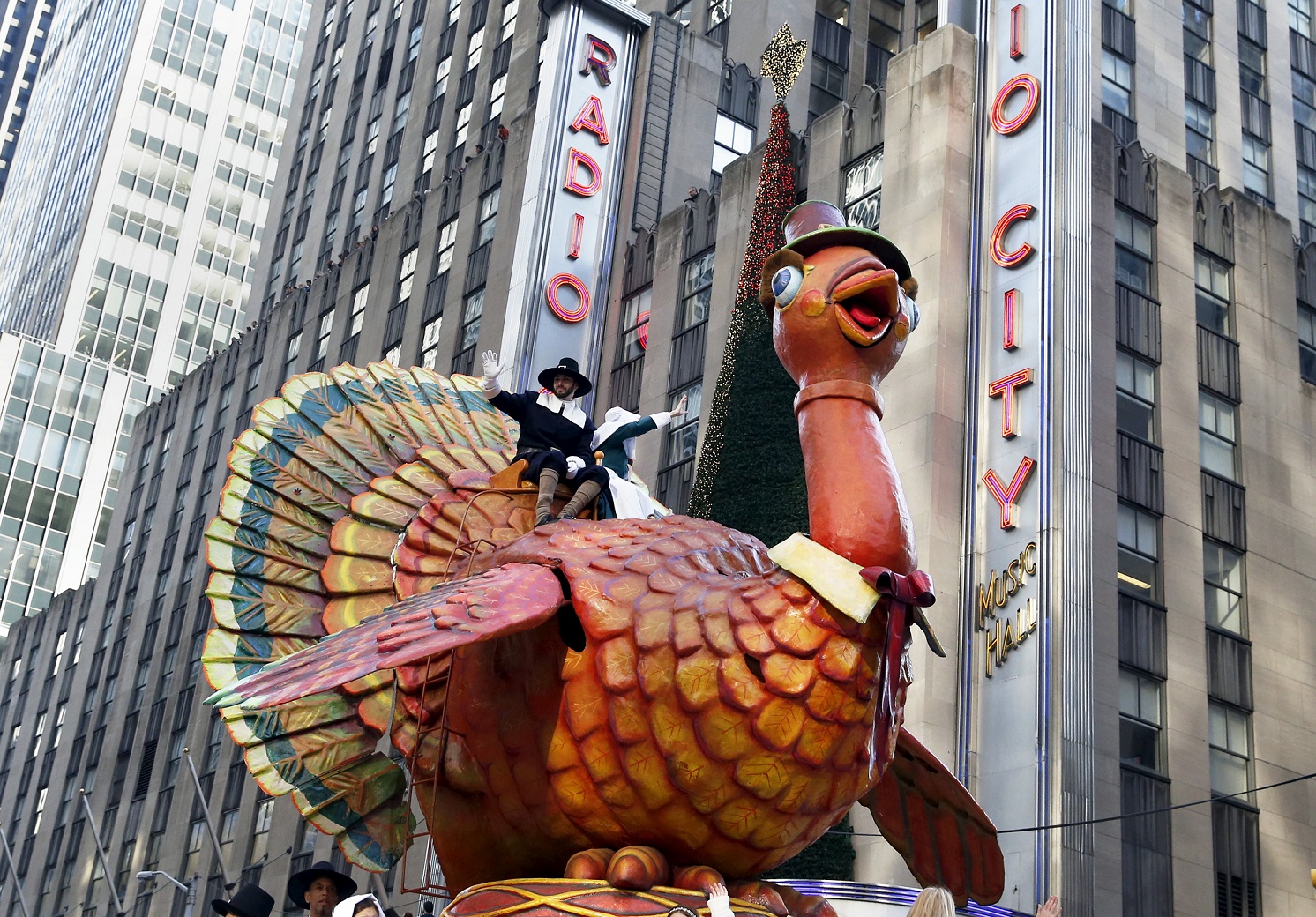 A "Tom Turkey" float makes its way down 6th avenue during the 89th Macy's Thanksgiving Day Parade in the Manhattan borough of New York