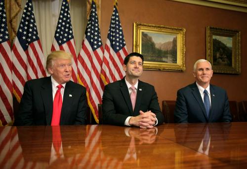 U.S. President-elect Donald Trump meets with Speaker of the House Paul Ryan (R-WI) and Vice-President elect Mike Pence on Capitol Hill in Washington, U.S.
