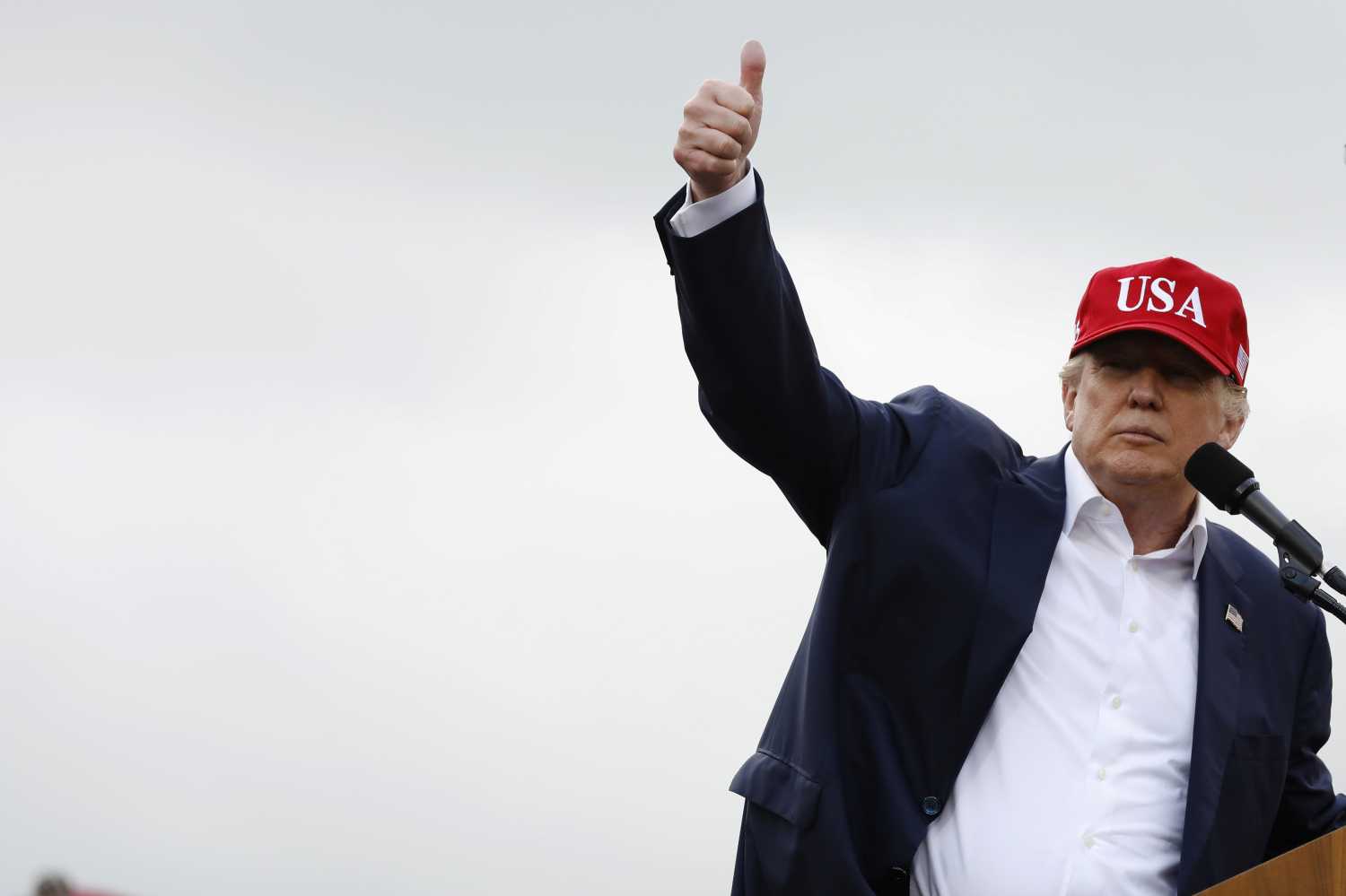 U.S. President-elect Donald Trump gestures as he speaks during a USA Thank You Tour.