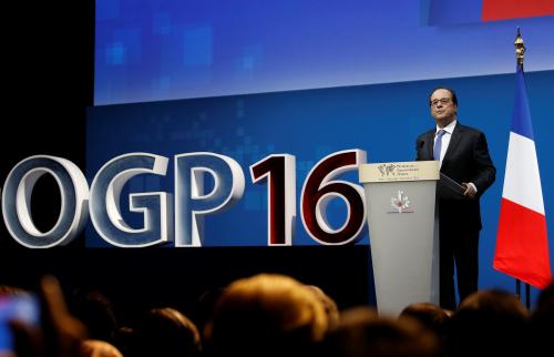 French President Francois Hollande delivers a speech during the opening ceremony of the summit for "Open Government Partnership" in Paris, France, December 7, 2016. REUTERS/Jacky Naegelen - RTSV3OI