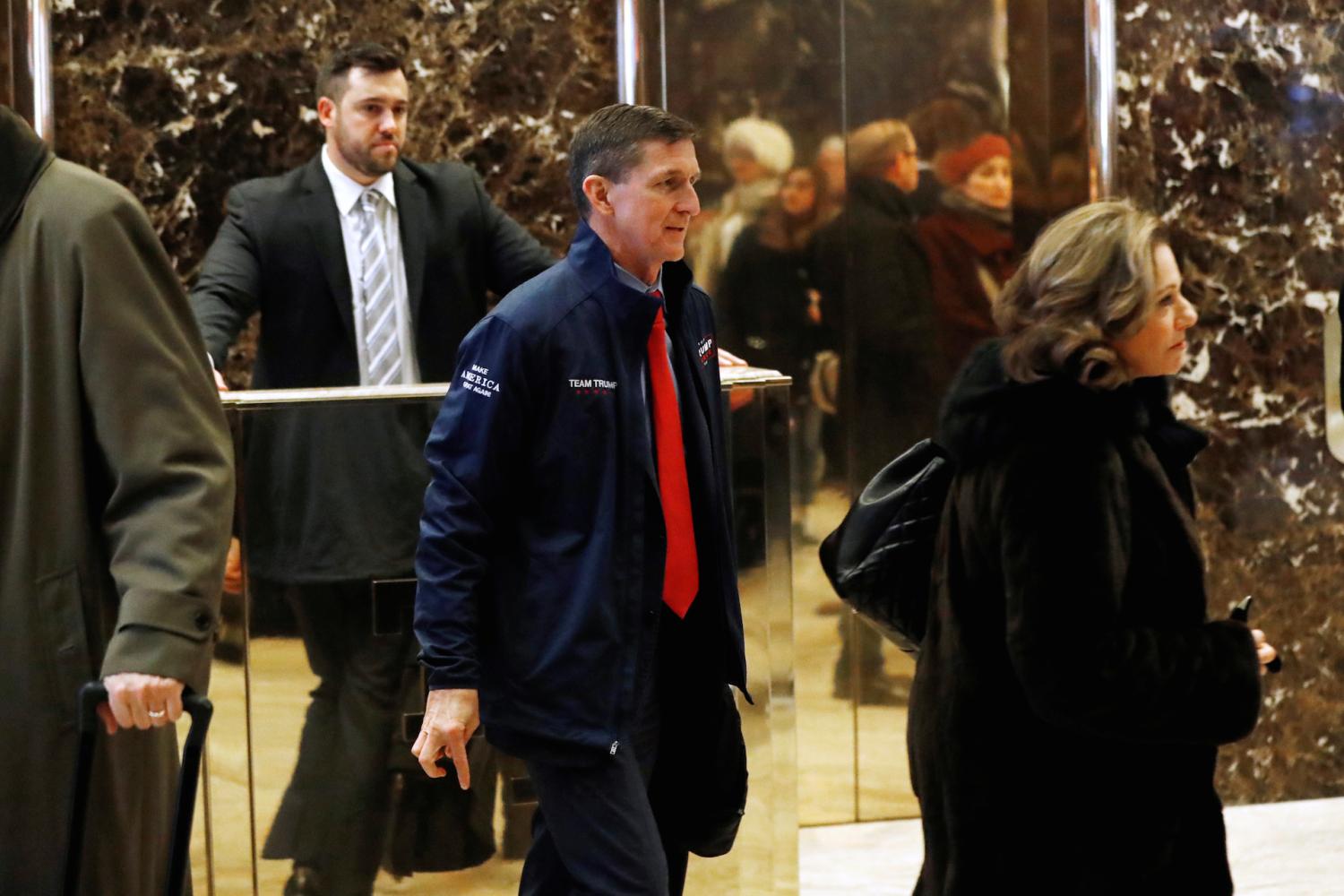 Retired U.S. Army Lieutenant General Michael Flynn leaves Trump Tower in New York, U.S., December 10, 2016. REUTERS/Mark Kauzlarich - RTX2UFOV