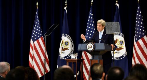 U.S. Secretary of State John Kerry delivers remarks on Middle East peace at the Department of State in Washington December 28, 2016. REUTERS/James Lawler Duggan - RTX2WR6Q