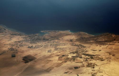 An aerial view of the coast of the Red Sea is pictured through the window of an airplane near Sharm el-Sheikh, Egypt November 1, 2016. REUTERS/Amr Abdallah Dalsh - RTX2RFHD