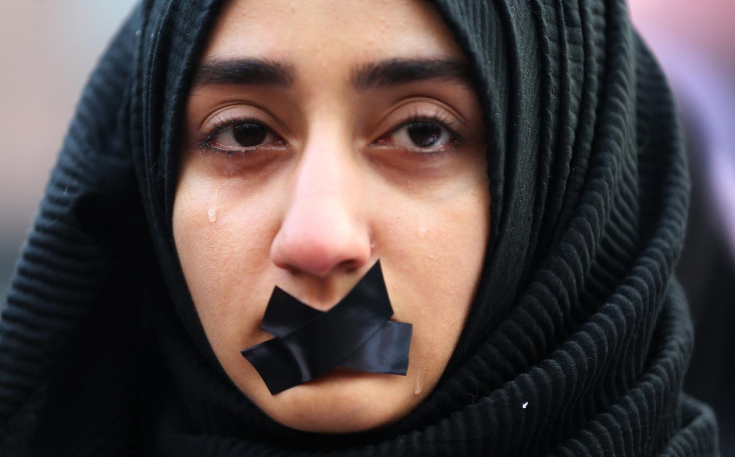 A Turkish student cries during a protest to show solidarity with trapped citizens of Aleppo, Syria, in Sarajevo, Bosnia and Herzegovina December 14, 2016. REUTERS/Dado Ruvic