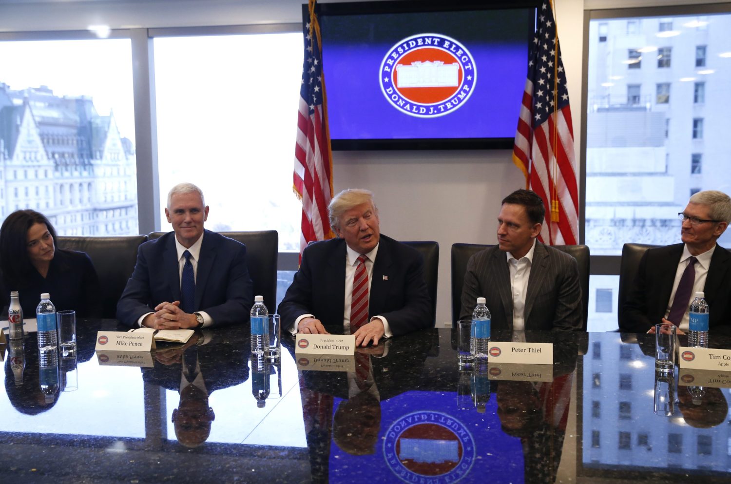 U.S. President-elect Donald Trump sits with business and technology leaders at Trump Tower in New York