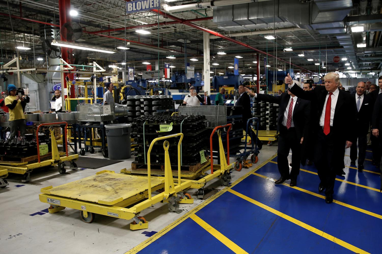 U.S. President-elect Donald Trump and Vice-President Elect Mike Pence tour a Carrier factory in Indianapolis, Indiana, U.S., December 1, 2016.