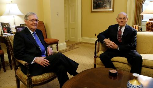 Senate Majority Leader Mitch McConnell (L) meets with President-elect Donald Trump's Homeland Security Secretary nominee John Kelly at the U.S. Capitol in Washington, U.S., January 5, 2017. REUTERS/Kevin Lamarque - RTX2XOGV