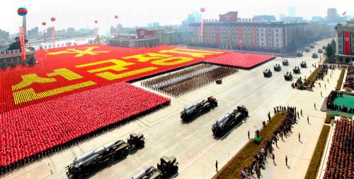 Rockets are carried by military vehicles during a military parade to celebrate the centenary of the birth of North Korea's founder Kim Il-sung in Pyongyang on April 15, 2012, in this picture released by the North's KCNA news agency on April 16, 2012. North Korean leader Kim Jong-un delivered his first major public speech on Sunday. REUTERS/KCNA (NORTH KOREA - Tags: POLITICS ANNIVERSARY MILITARY) QUALITY FROM SOURCE. THIS IMAGE HAS BEEN SUPPLIED BY A THIRD PARTY. IT IS DISTRIBUTED, EXACTLY AS RECEIVED BY REUTERS, AS A SERVICE TO CLIENTS. NO THIRD PARTY SALES. NOT FOR USE BY REUTERS THIRD PARTY DISTRIBUTORS - RTR30SWK