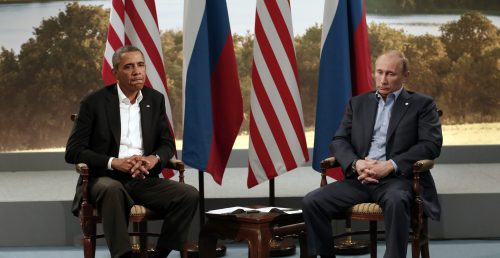 U.S. President Barack Obama (L) meets with Russian President Vladimir Putin during the G8 Summit at Lough Erne in Enniskillen, Northern Ireland June 17, 2013. REUTERS/Kevin Lamarque (NORTHERN IRELAND - Tags: POLITICS TPX IMAGES OF THE DAY) - RTX10R8R