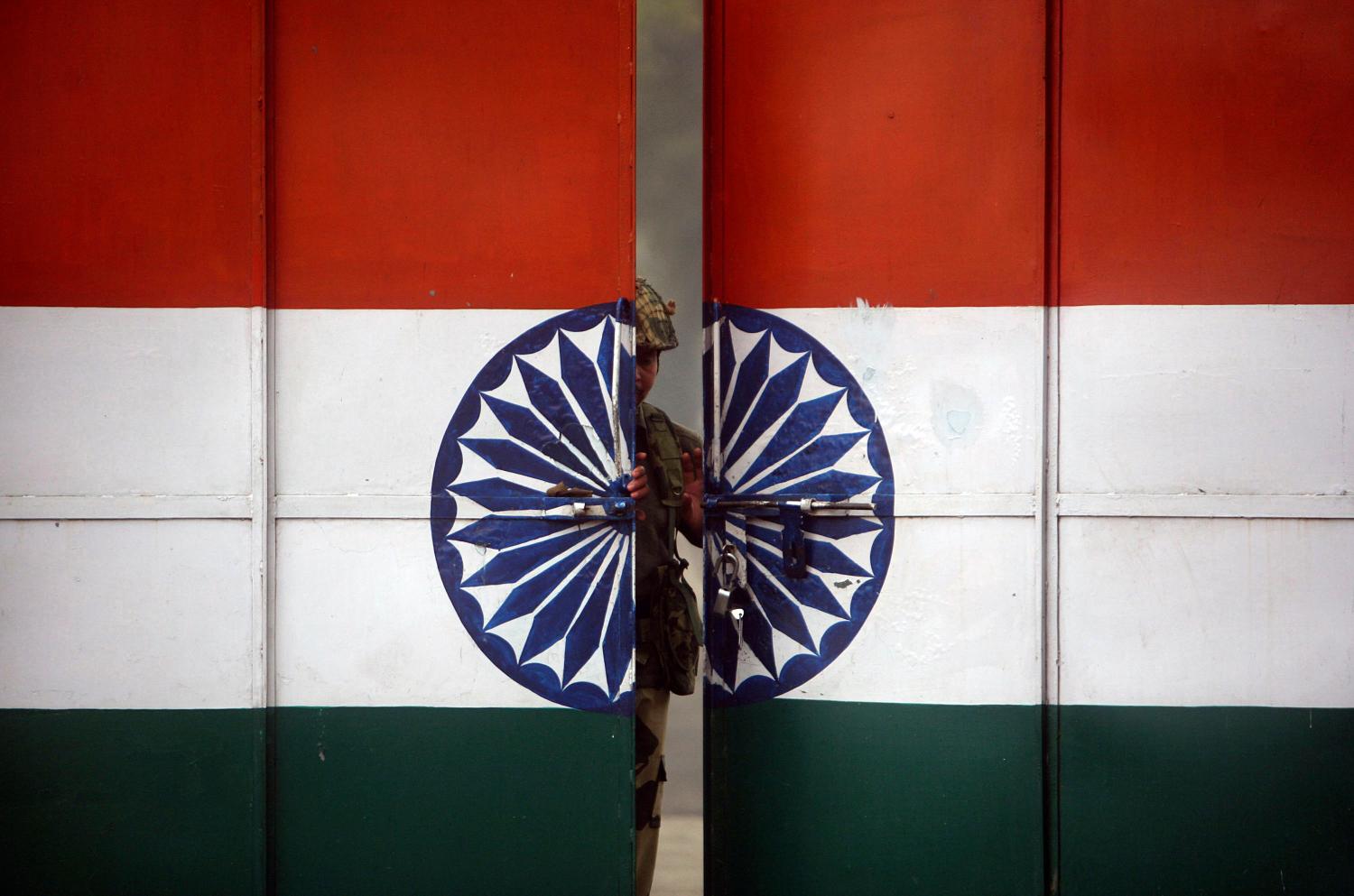 Image of Indian flag painted on large door