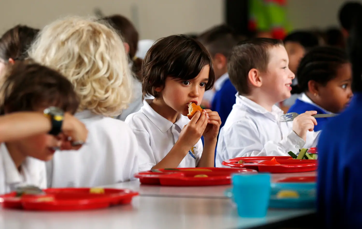 Students eat lunch at Salusbury Primary School in northwest London