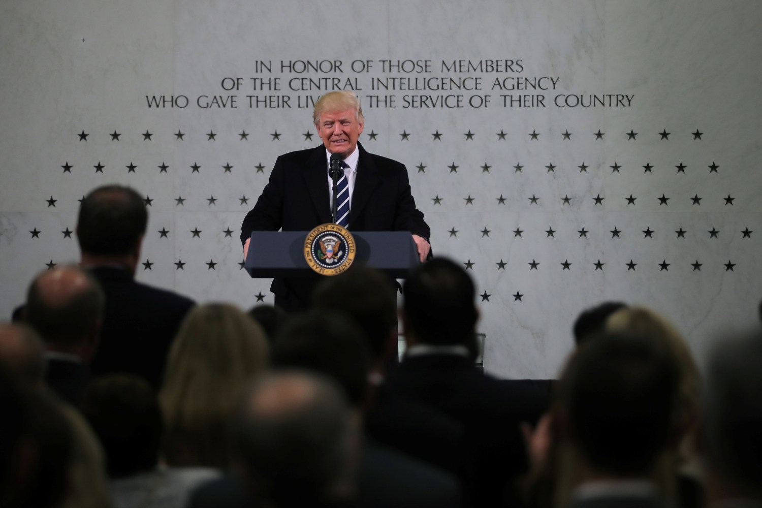 U.S. President Donald Trump delivers remarks during a visit to the Central Intelligence Agency (CIA) in Langley, Virginia