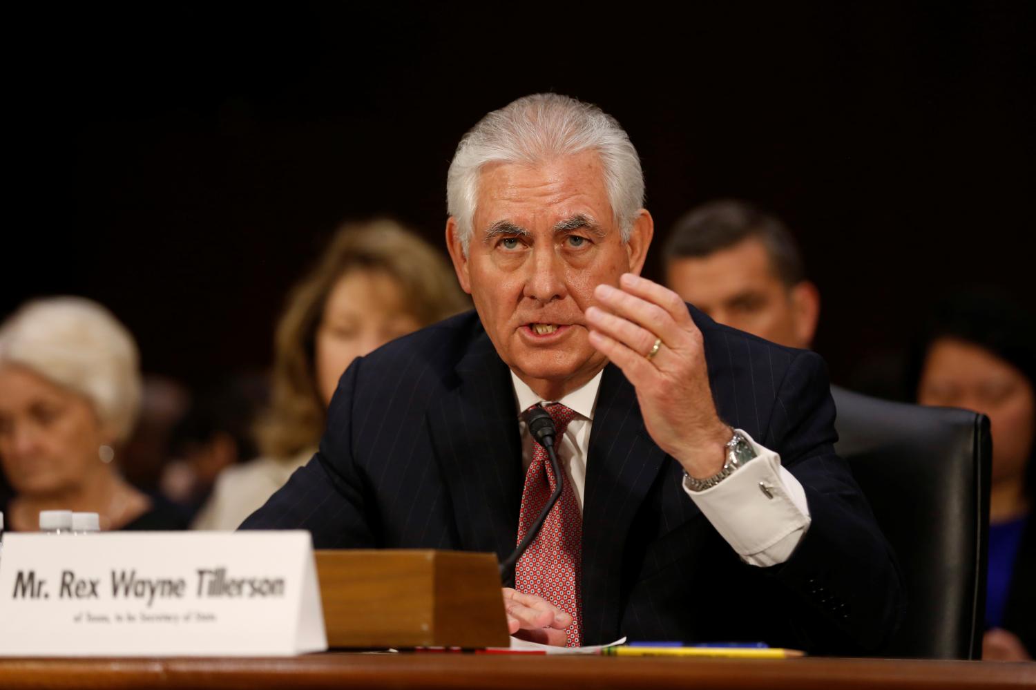 Rex Tillerson, the former chairman and chief executive officer of Exxon Mobil, testifies before a Senate Foreign Relations Committee confirmation hearing on his nomination to be U.S. secretary of state in Washington, U.S. January 11, 2017. REUTERS/Jonathan Ernst - RTX2YJ2R