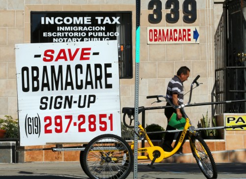 An insurance store advertises Obamacare.