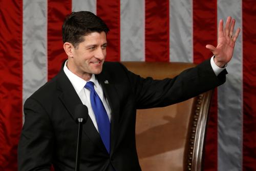 U.S. House Speaker Paul Ryan (R-WI) concludes his remarks upon being re-elected speaker in the House chamber.