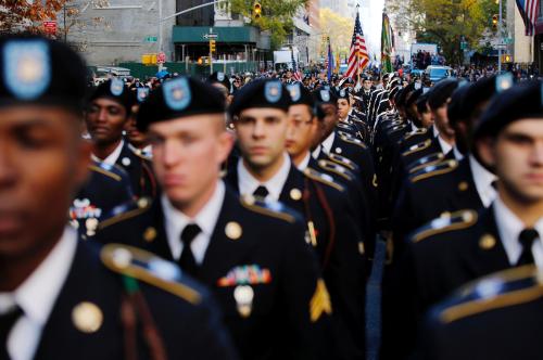 U.S. Army members march during the Veteran's Day parade in New York, U.S., November 11, 2016. REUTERS/Eduardo Munoz - RTX2T94C