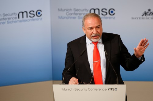 Israel Defense Minister Avigdor Lieberman speaks at the 53rd Munich Security Conference in Munich, Germany, February 19, 2017. REUTERS/Michaela Rehle - RTSZCHS