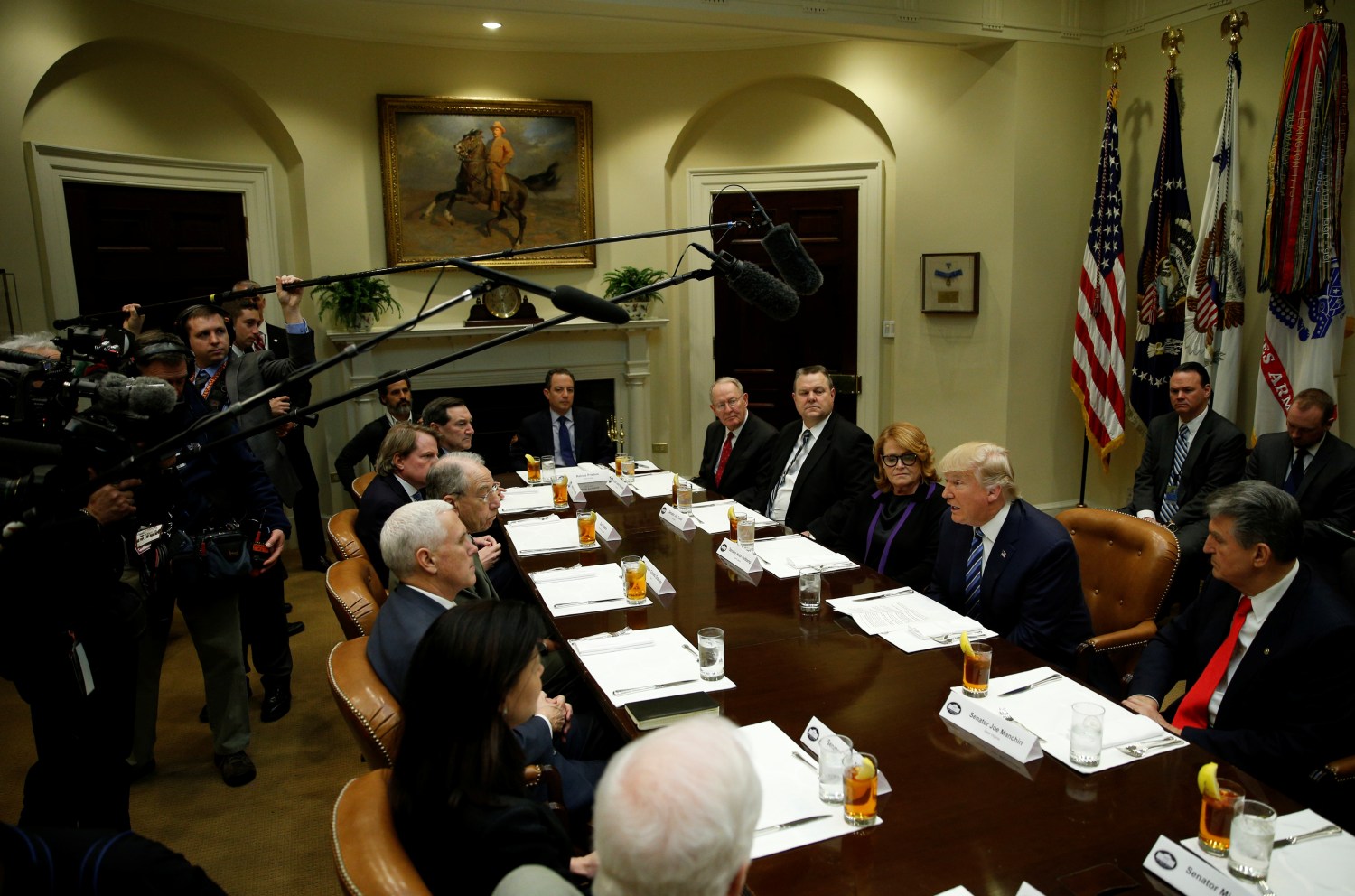 President Donald Trump holds a meeting about the Supreme Court at the White House in Washington,
