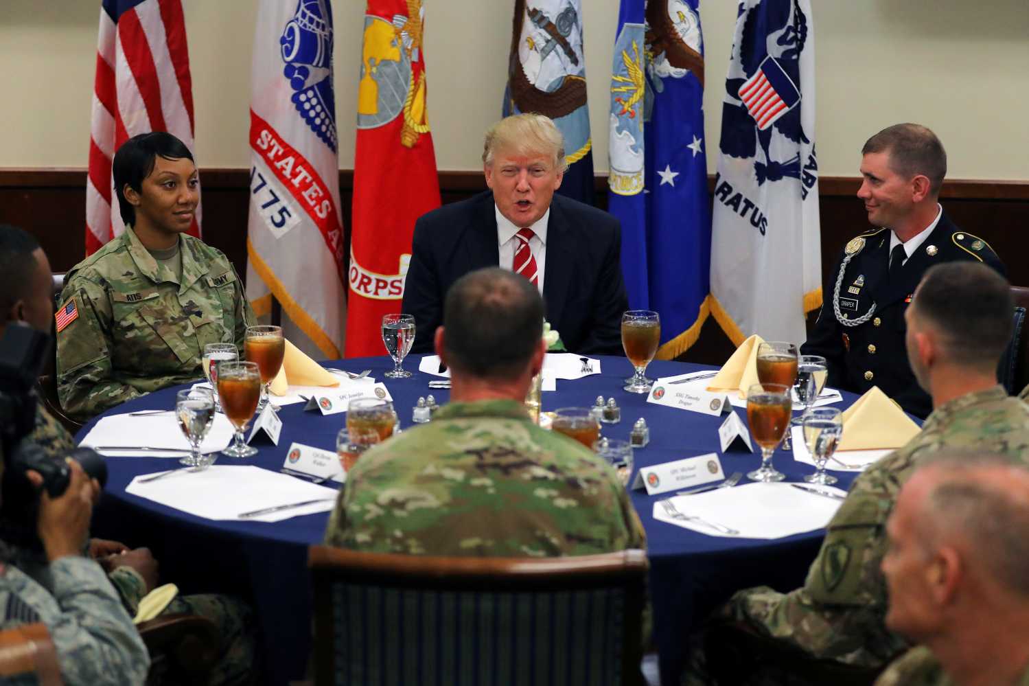 U.S. President Trump attends lunch with members of U.S. military during visit at the U.S. Central Command (CENTCOM) and Special Operations Command (SOCOM) headquarters in Tampa.