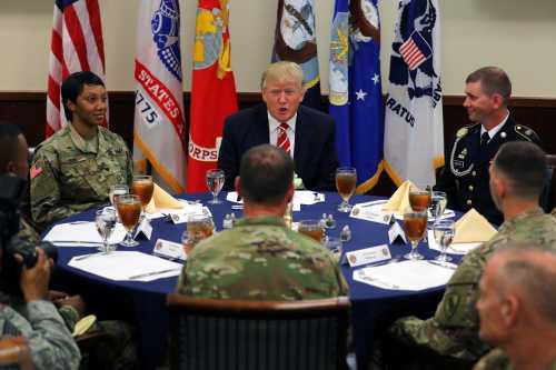 U.S. President Trump attends lunch with members of U.S. military during visit at the U.S. Central Command (CENTCOM) and Special Operations Command (SOCOM) headquarters in Tampa.