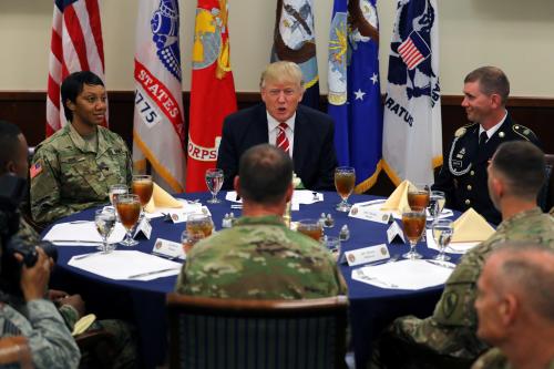 U.S. President Trump attends lunch with members of U.S. military during visit at the U.S. Central Command (CENTCOM) and Special Operations Command (SOCOM) headquarters in Tampa.