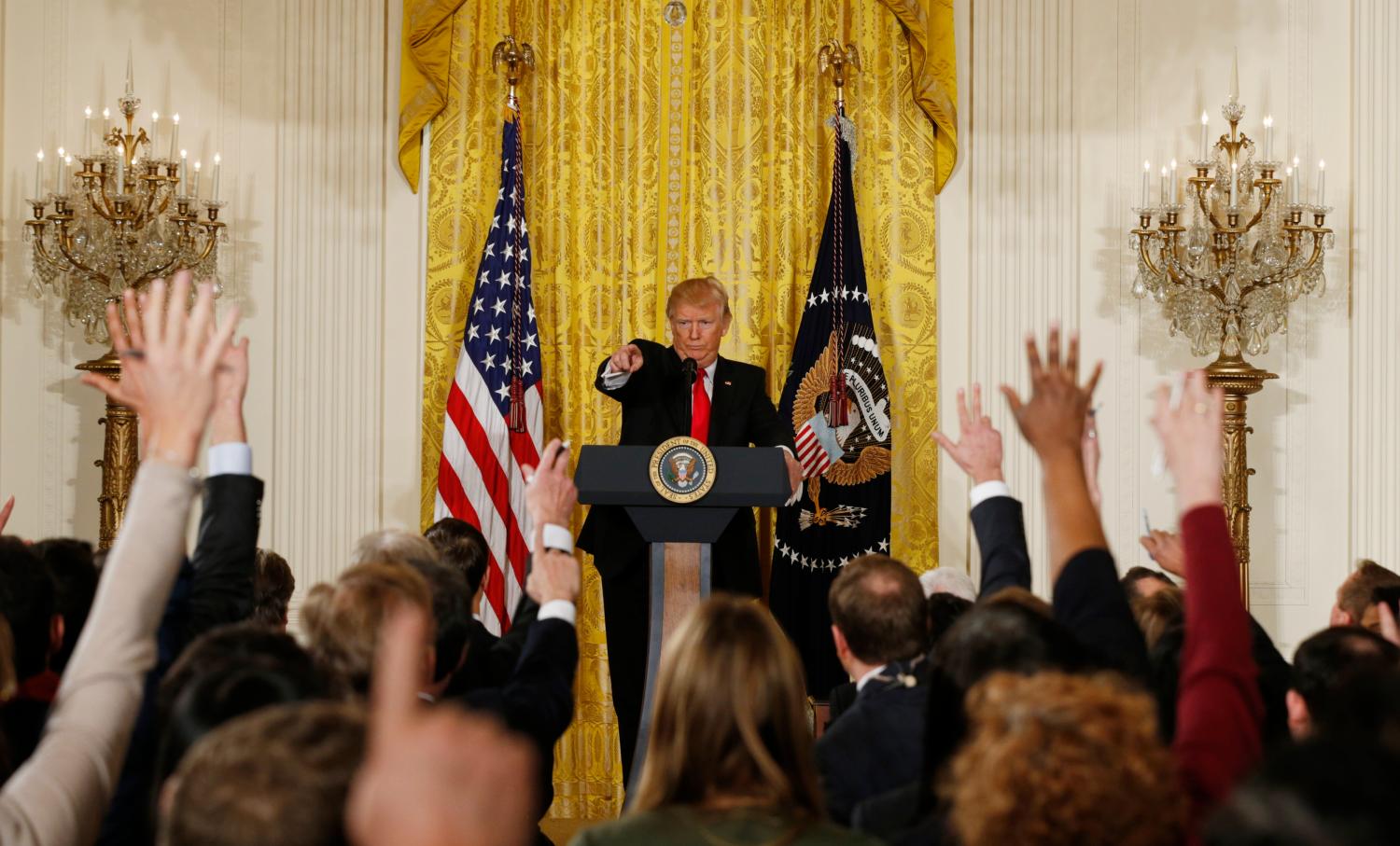 U.S. President Donald Trump takes questions during a news conference at the White House in Washington, U.S., February 16, 2017. REUTERS/Kevin Lamarque - RTSZ0RE