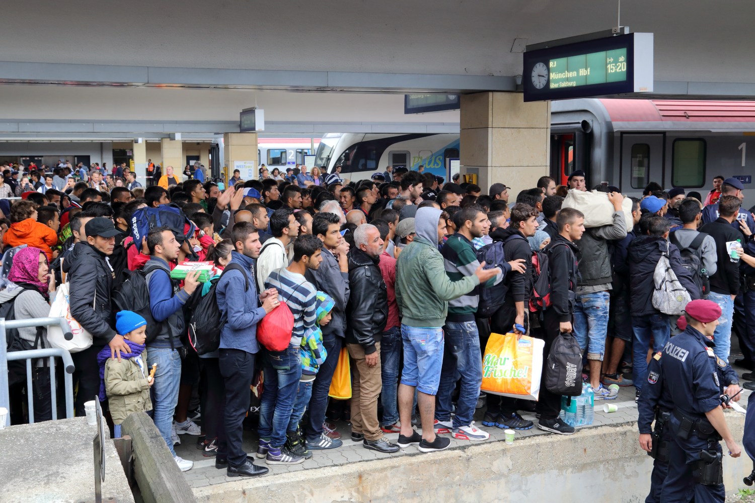 Refugees at Vienna West Railway Station during the European migrant crisis 2015.