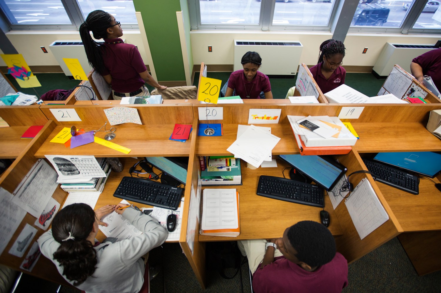 Newark Prep Charter School students sit at their desks studying at the school in Newark, New Jersey