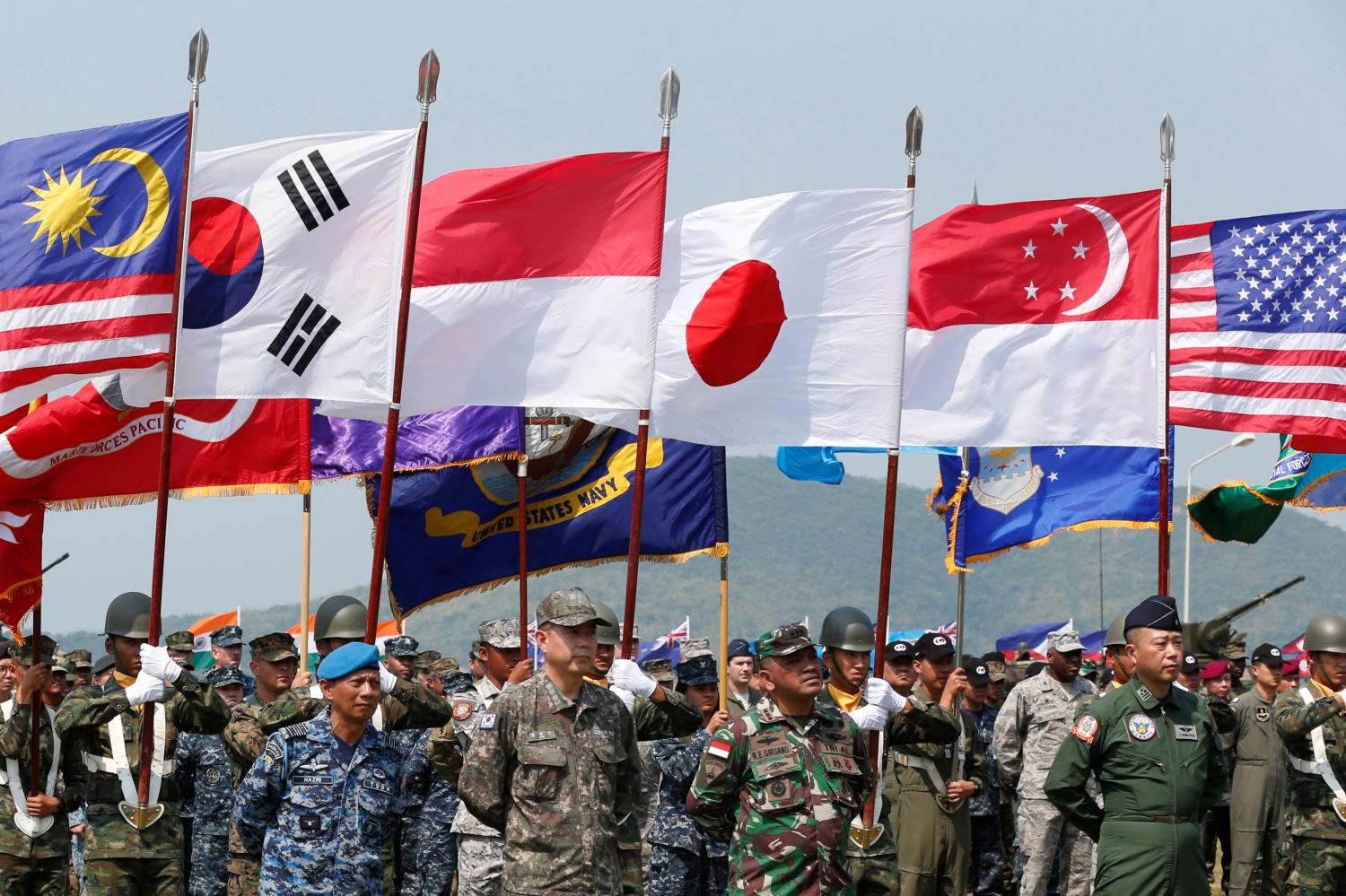 Soldiers from different Asia-Pacific countries attend the opening ceremony of the multilateral military exercise known as Cobra Gold, at Sattahip Royal Thai Marine Corps Base in Chonburi, Thailand February 14, 2017. REUTERS/Chaiwat Subprasom