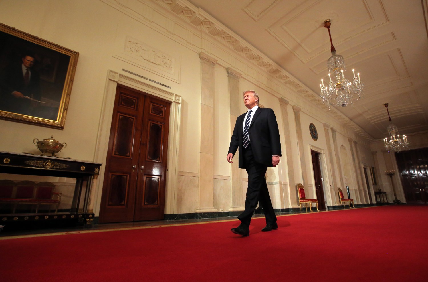 Trump walking in hallway