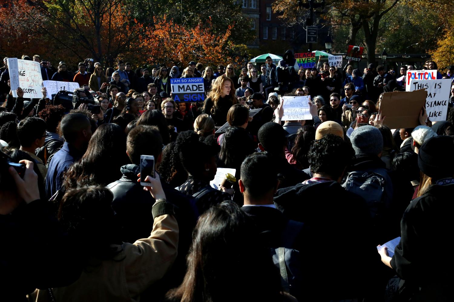 Students of New York University (NYU) protest.