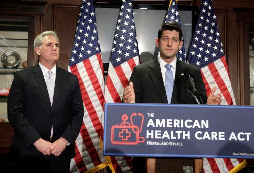 Speaker of the House Paul Ryan (R-WI) and House Majority Leader Kevin McCarthy (R-CA) speak about the American Health Care Act, the Republican replacement to Obamacare, at the Republican National Committee in Washington, U.S., March 8, 2017. REUTERS/Joshua Roberts - RTS11ZLG