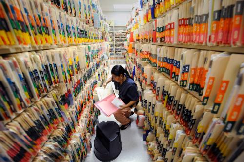 Medical records clerk working in a community health center