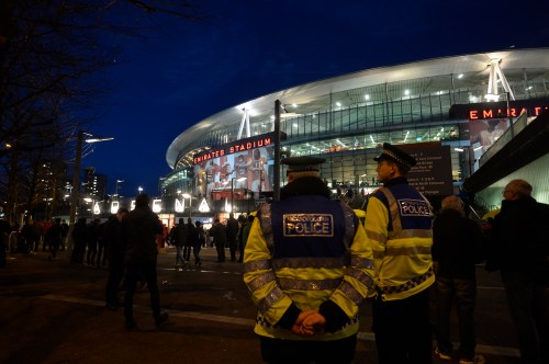 Britain Football Soccer - Arsenal v Bayern Munich - UEFA Champions League Round of 16 Second Leg - Emirates Stadium, London, England - 7/3/17 Police outside the stadium before the match Reuters / Hannah McKay Livepic - RTS11UC1