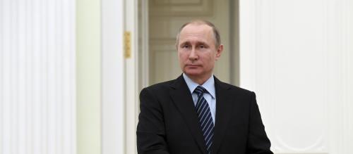 Russian President Vladimir Putin (R) attends a meeting with President of the Georgian breakaway region of South Ossetia Leonid Tibilov at the Kremlin in Moscow, Russia, March 21, 2017. REUTERS/Kirill Kudryavtsev/Pool - RTX31ZX0