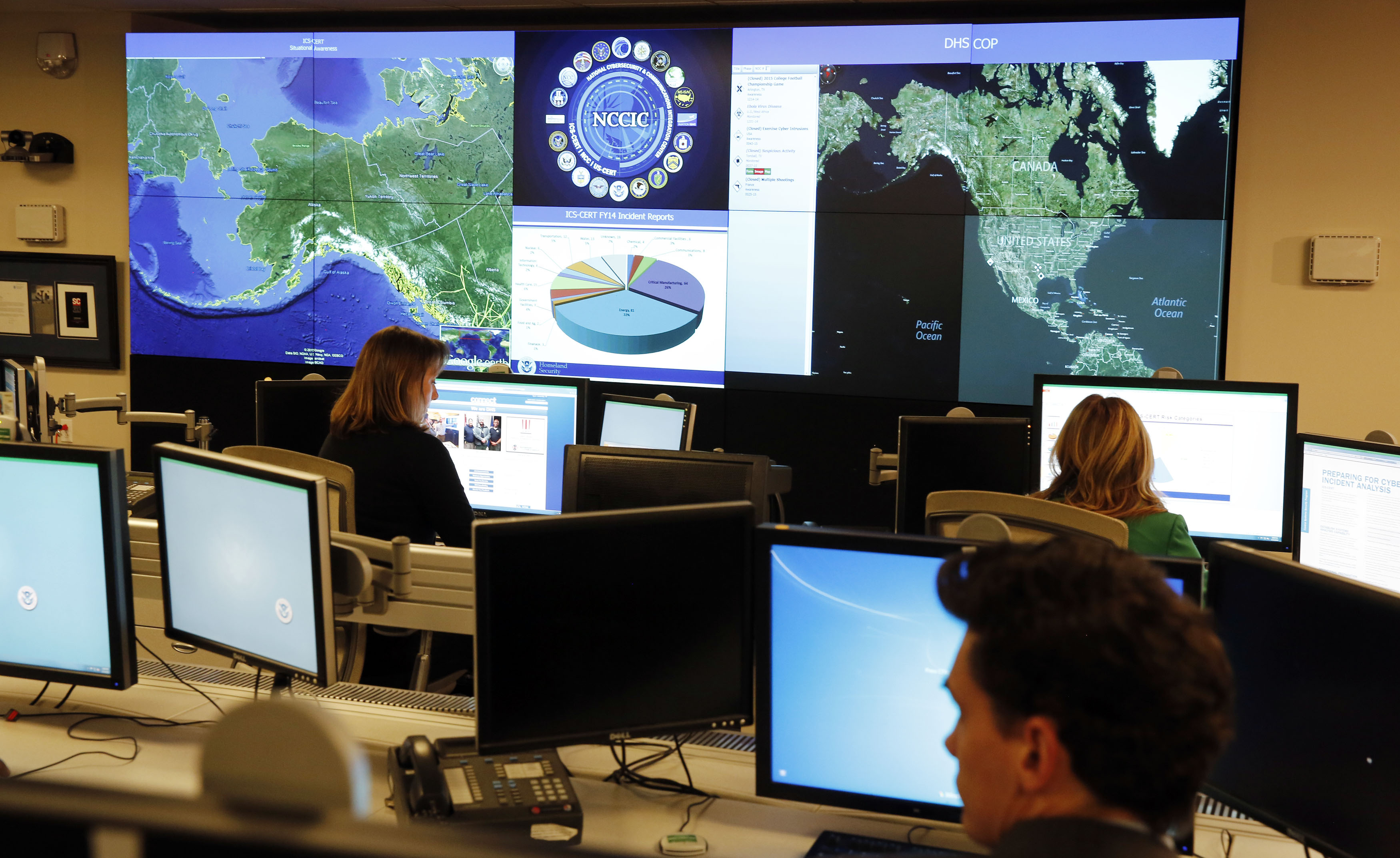 Department of Homeland Security workers at the National Cybersecurity and Communications Integration Center in Arlington