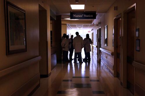 A group of Doctors meet in the cardiac step-down area of the University of Mississippi Medical Center in Jackson, Mississippi