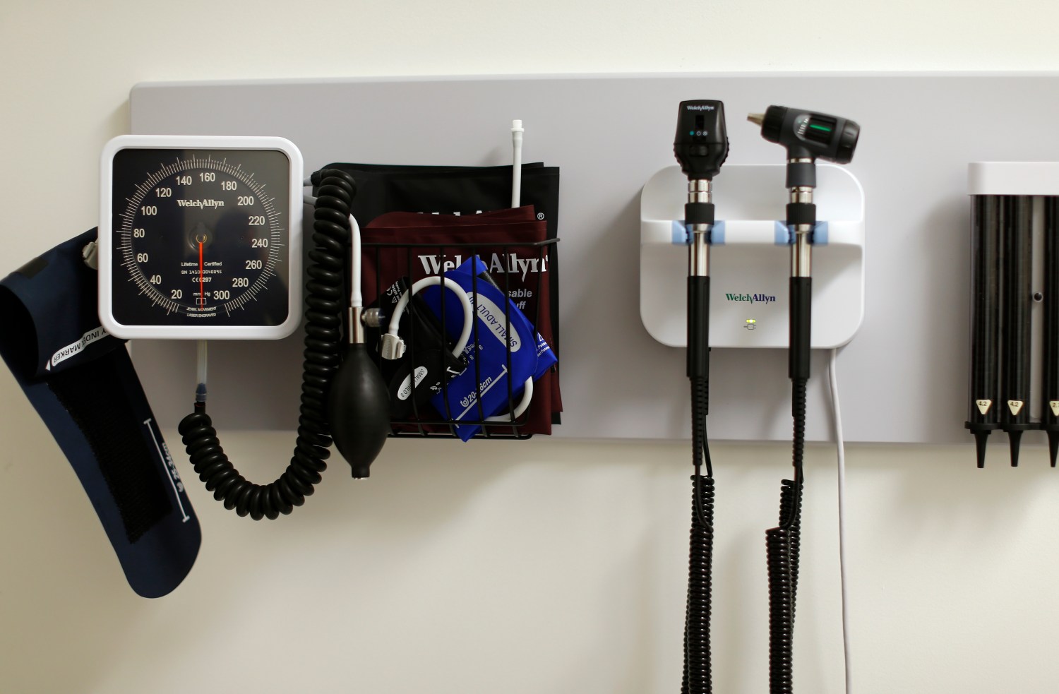 Medical equipment is pictured on the wall of an examination room inside a Kaiser Permanente health clinic located inside a Target retail department store in San Diego