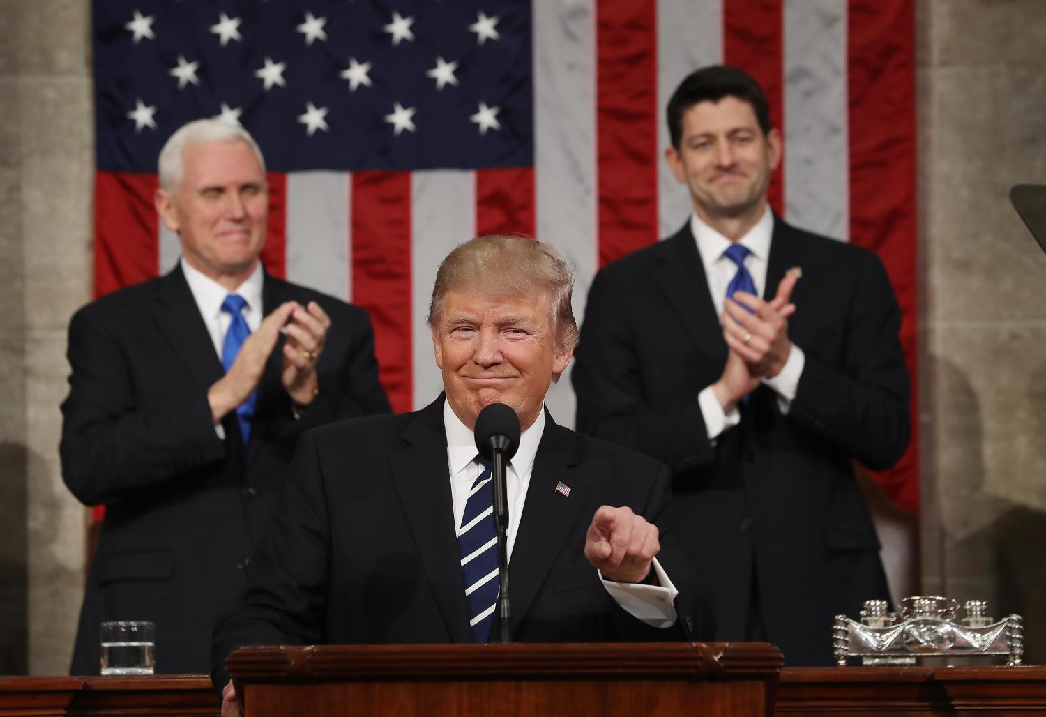 Trump, Paul Ryan, and Mike Pence during address to Congress