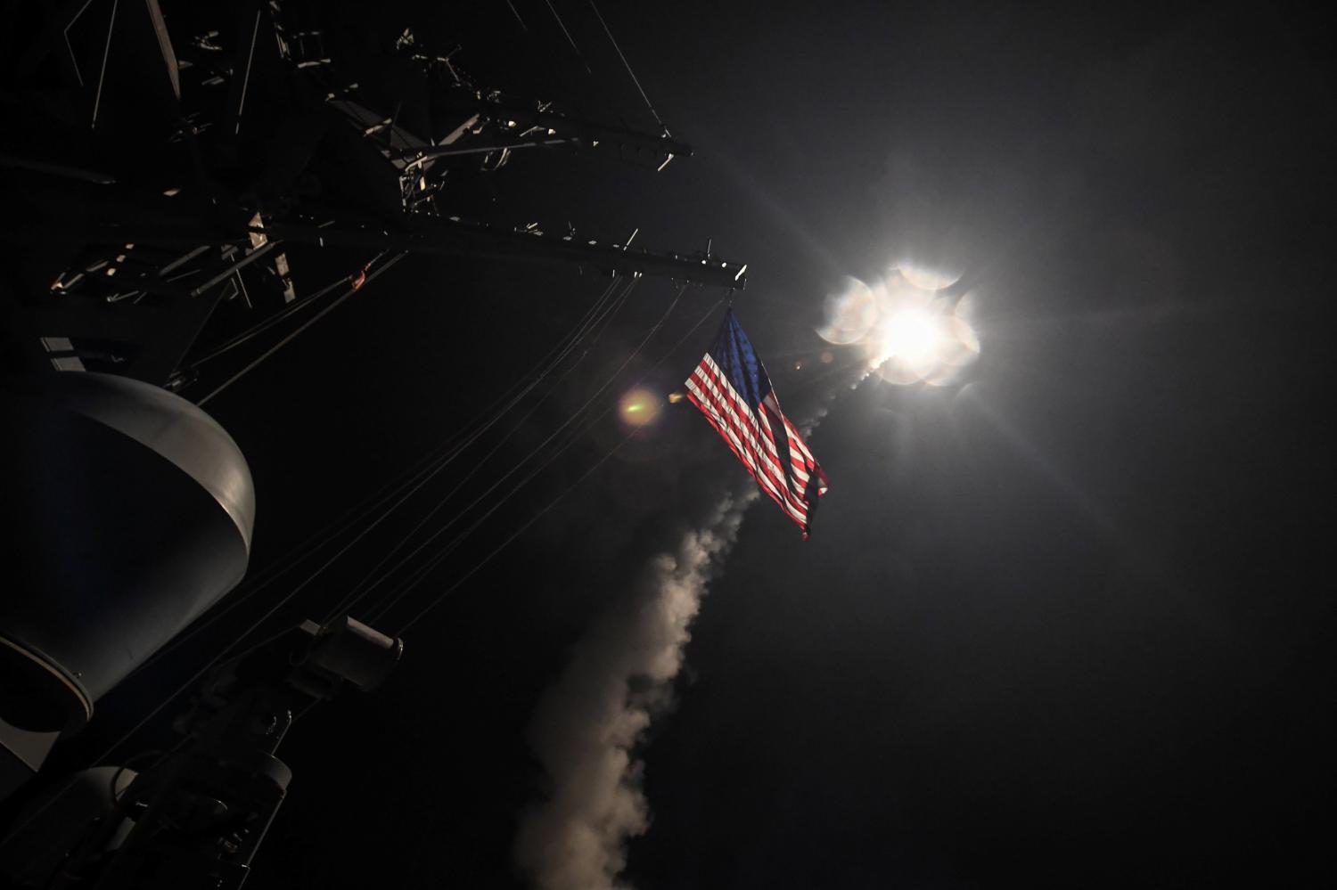 U.S. Navy guided-missile destroyer USS Porter (DDG 78) conducts strike operations while in the Mediterranean Sea which U.S. Defense Department said was a part of cruise missile strike against Syria on April 7, 2017. Ford Williams/Courtesy U.S. Navy/Handout via REUTERS ATTENTION EDITORS - THIS IMAGE WAS PROVIDED BY A THIRD PARTY. EDITORIAL USE ONLY. TPX IMAGES OF THE DAY - RTX34HHA