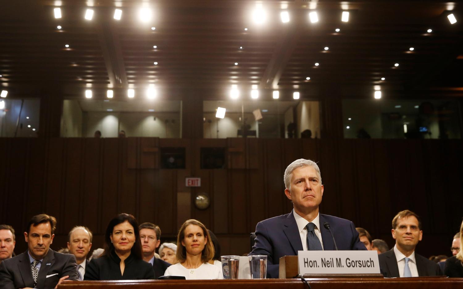 U.S. Supreme Court nominee judge Neil Gorsuch sits for a third day of his Senate Judiciary Committee confirmation hearing on Capitol Hill in Washington, U.S., March 22, 2017. REUTERS/Jonathan Ernst - RTX3261U