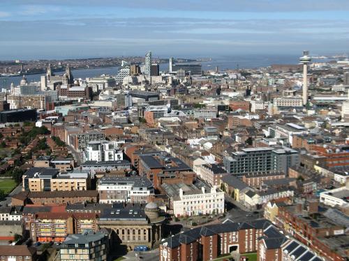 A view of Liverpool city centre viewed from the Anglican Cathedral, 20 September 2008 [courtesy of LivingOS, Wikipedia Commons
