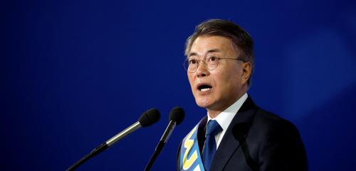 Moon Jae-in speaks after winning the nomination as a presidential candidate of the Minjoo Party, during a national convention, in Seoul, South Korea, April 3, 2017. REUTERS/Kim Hong-Ji