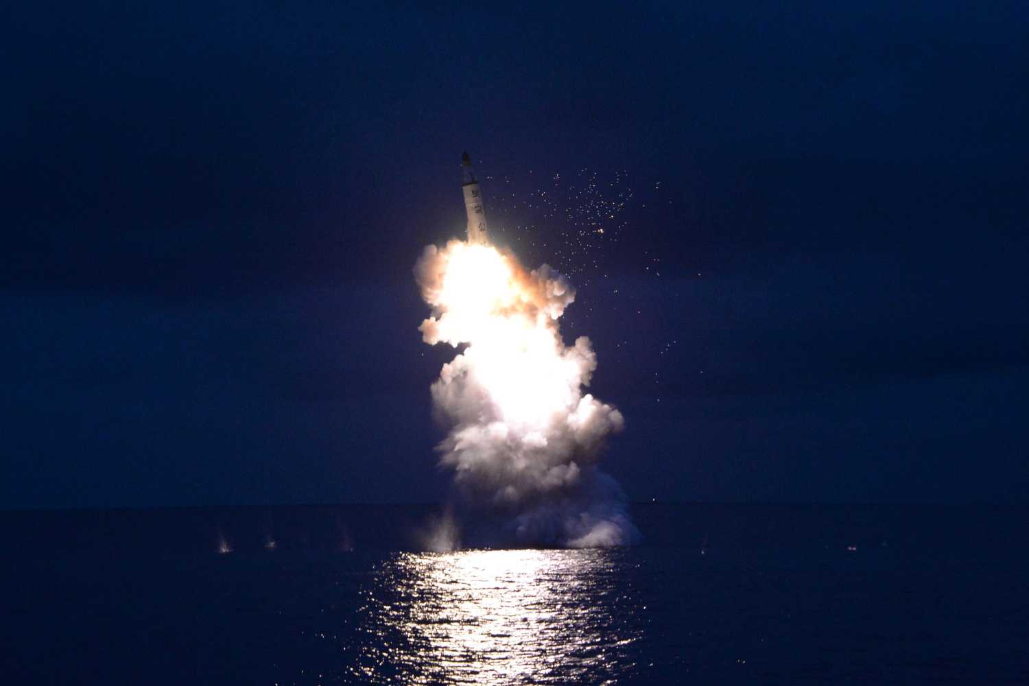 A test-fire of strategic submarine-launched ballistic missile is seen in this undated photo released by North Korea's Korean Central News Agency (KCNA) in Pyongyang August 25, 2016. REUTERS/KCNA ATTENTION EDITORS - THIS PICTURE WAS PROVIDED BY A THIRD PARTY. REUTERS IS UNABLE TO INDEPENDENTLY VERIFY THE AUTHENTICITY, CONTENT, LOCATION OR DATE OF THIS IMAGE. FOR EDITORIAL USE ONLY. NOT FOR SALE FOR MARKETING OR ADVERTISING CAMPAIGNS. NO THIRD PARTY SALES. NOT FOR USE BY REUTERS THIRD PARTY DISTRIBUTORS. SOUTH KOREA OUT. NO COMMERCIAL OR EDITORIAL SALES IN SOUTH KOREA. THIS PICTURE IS DISTRIBUTED EXACTLY AS RECEIVED BY REUTERS, AS A SERVICE TO CLIENTS. TPX IMAGES OF THE DAY - RTX2MY4P