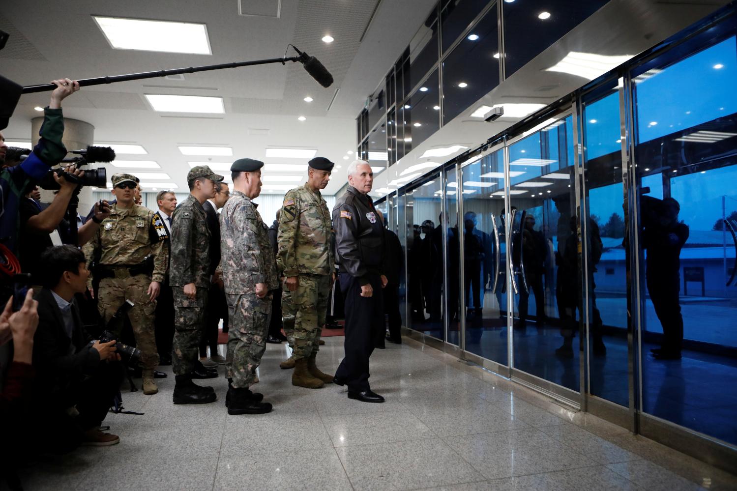 U.S. Vice President Mike Pence arrives at the truce village of Panmunjom, South Korea, April 17, 2017. REUTERS/Kim Hong-Ji