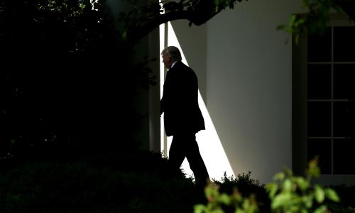 U.S. President Donald Trump departs the White House in Washington, U.S.